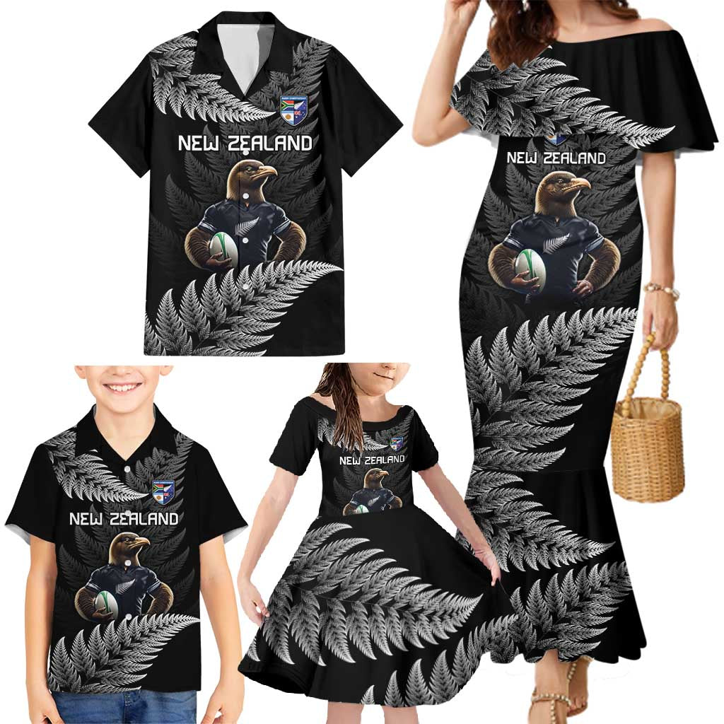 New Zealand Rugby Custom Family Matching Mermaid Dress and Hawaiian Shirt Glory Be To Black Silver-fern - Polynesian Pride