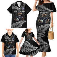 New Zealand Rugby Custom Family Matching Mermaid Dress and Hawaiian Shirt Glory Be To Black Silver-fern - Polynesian Pride