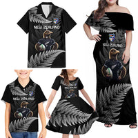 New Zealand Rugby Custom Family Matching Off Shoulder Maxi Dress and Hawaiian Shirt Glory Be To Black Silver-fern - Polynesian Pride