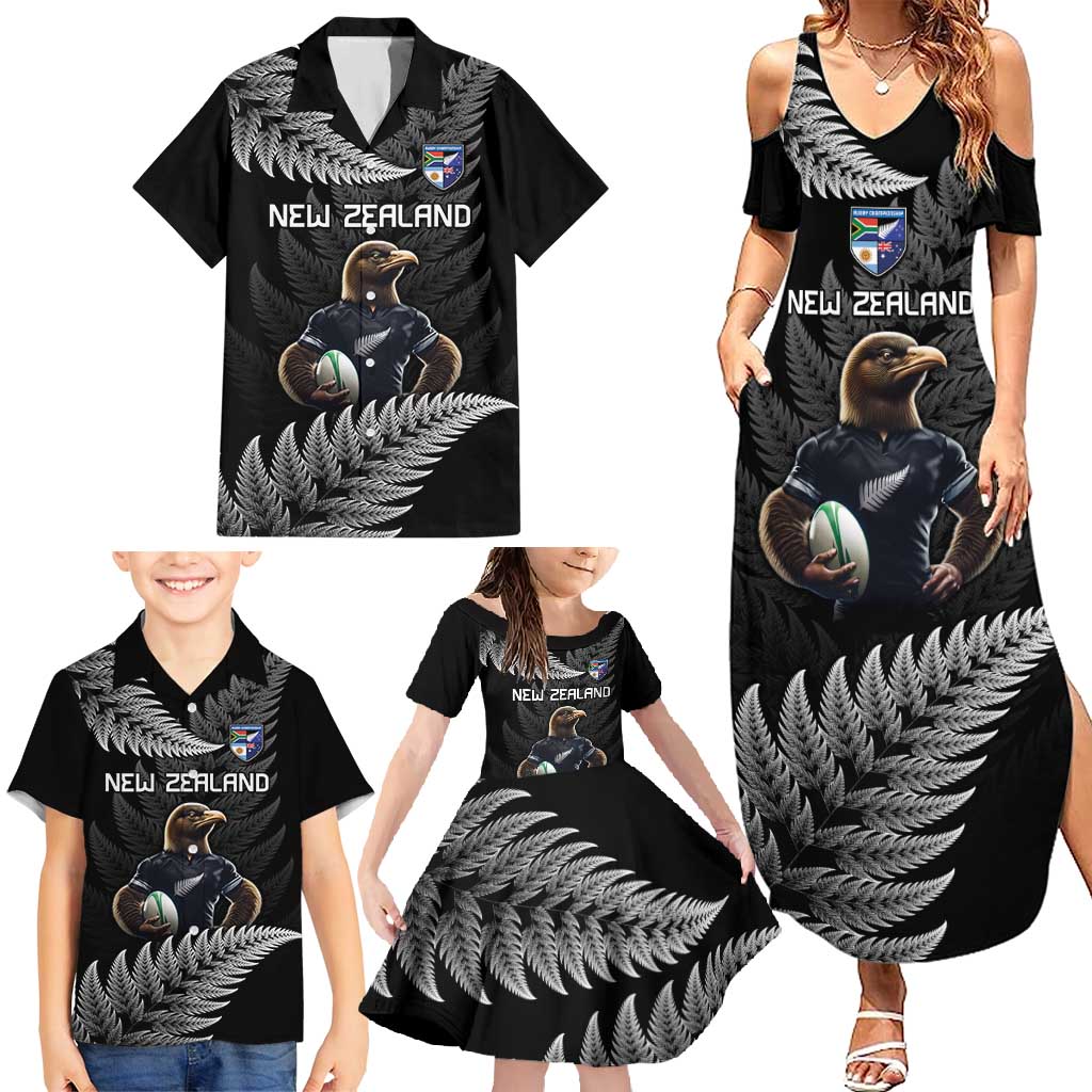 New Zealand Rugby Custom Family Matching Summer Maxi Dress and Hawaiian Shirt Glory Be To Black Silver-fern - Polynesian Pride