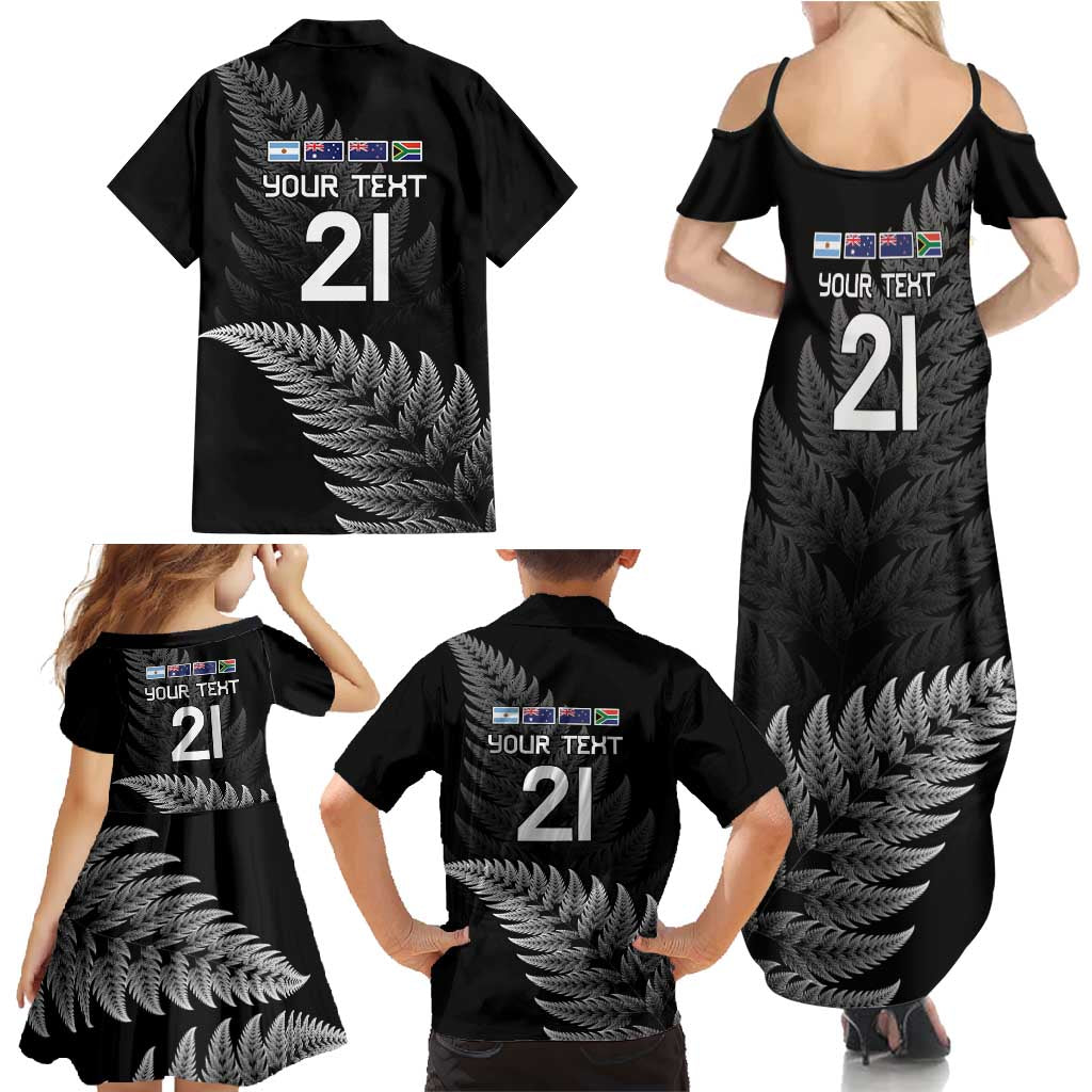 New Zealand Rugby Custom Family Matching Summer Maxi Dress and Hawaiian Shirt Glory Be To Black Silver-fern - Polynesian Pride