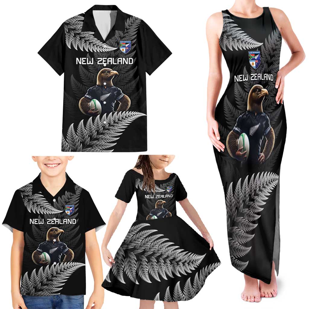 New Zealand Rugby Custom Family Matching Tank Maxi Dress and Hawaiian Shirt Glory Be To Black Silver-fern - Polynesian Pride