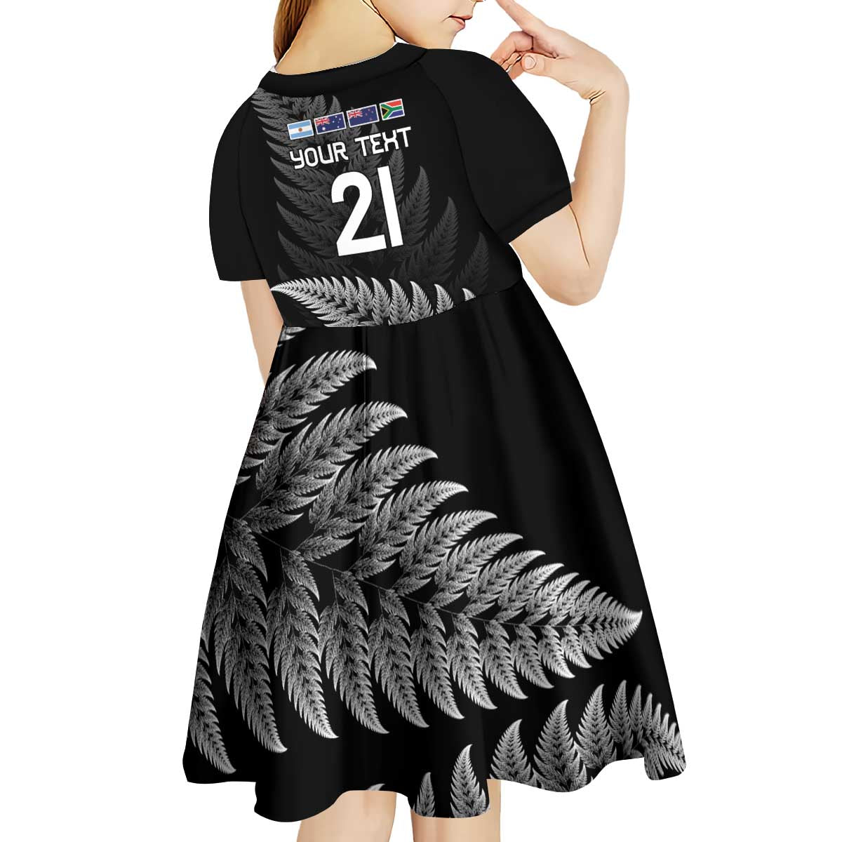 New Zealand Rugby Custom Kid Short Sleeve Dress Glory Be To Black Silver-fern - Polynesian Pride