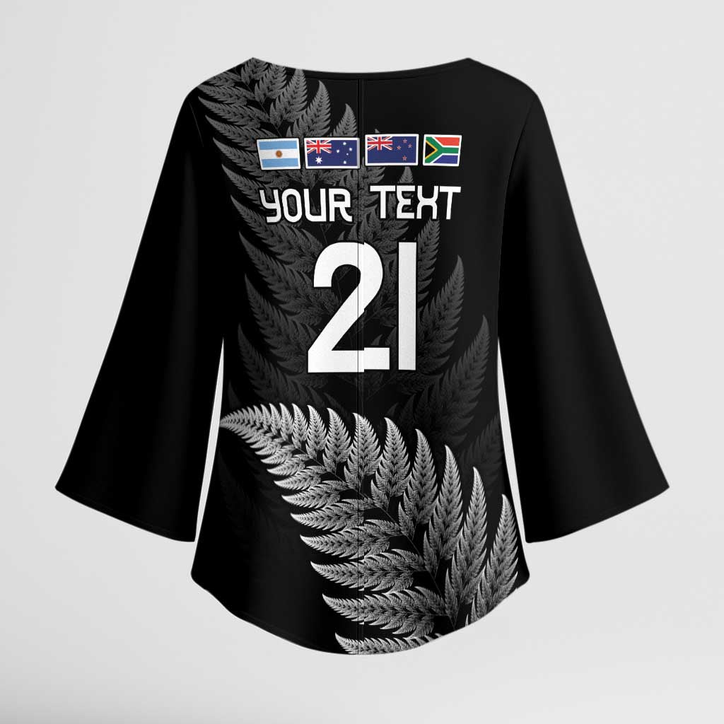 New Zealand Rugby Custom Kimono Sleeve Blouse Glory Be To Black Silver-fern - Polynesian Pride