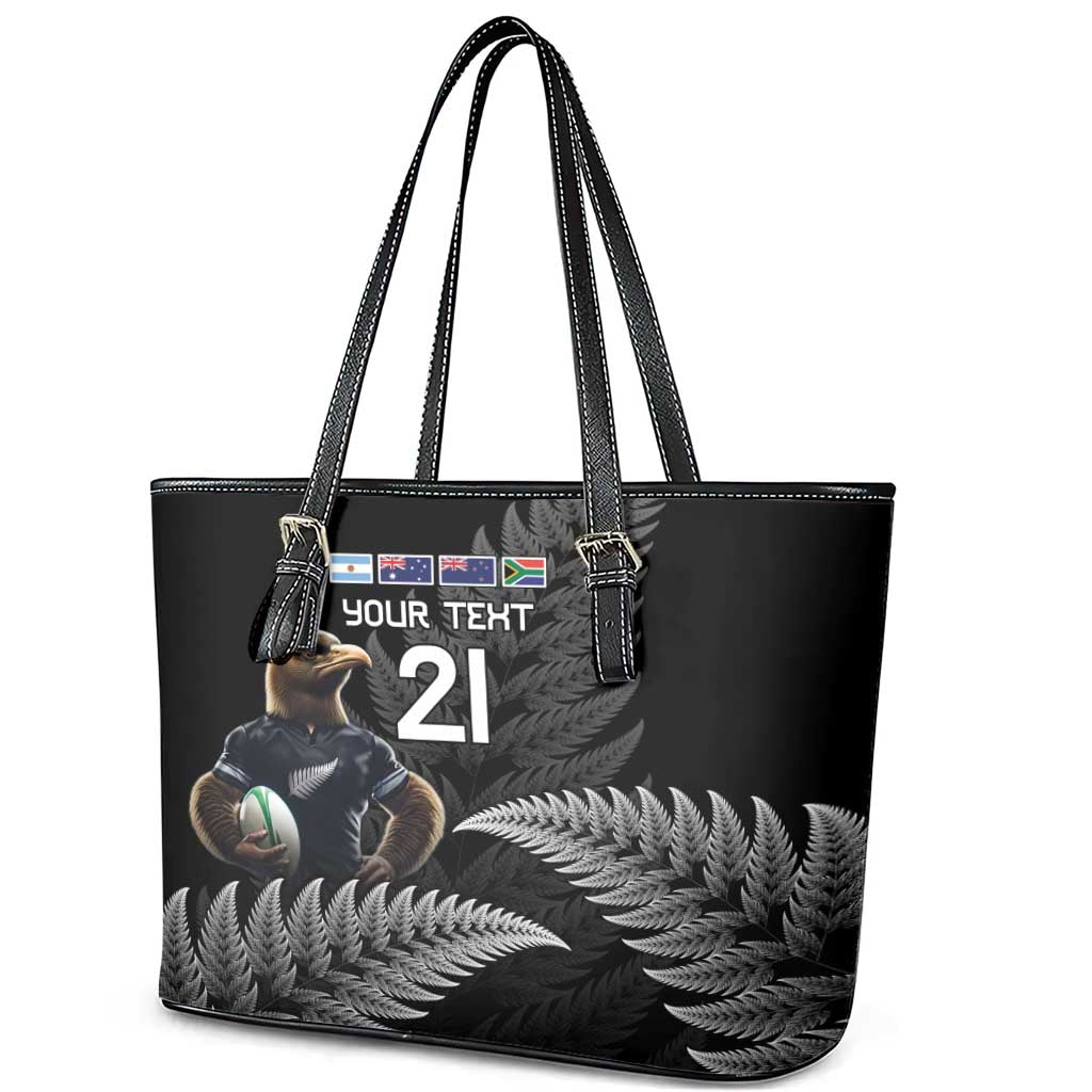 New Zealand Rugby Custom Leather Tote Bag Glory Be To Black Silver-fern - Polynesian Pride