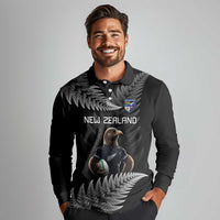 New Zealand Rugby Custom Long Sleeve Polo Shirt Glory Be To Black Silver-fern - Polynesian Pride