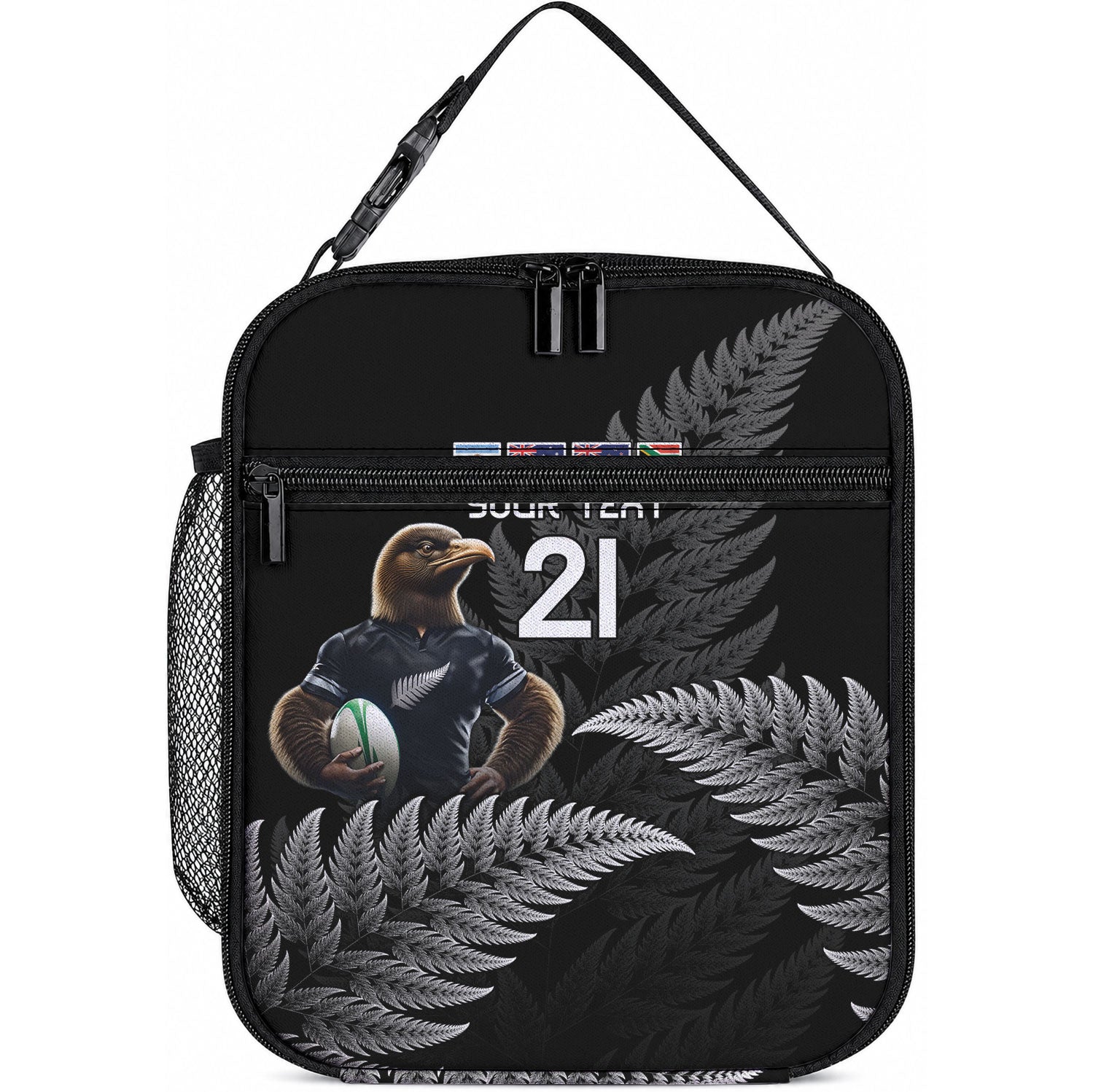 New Zealand Maori Rugby Custom Lunch Bag Glory Be To Black Silver-fern LT9 10.2 × 8.3 × 4.3 inch Black - Polynesian Pride