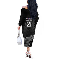 New Zealand Rugby Custom Off The Shoulder Long Sleeve Dress Glory Be To Black Silver-fern - Polynesian Pride