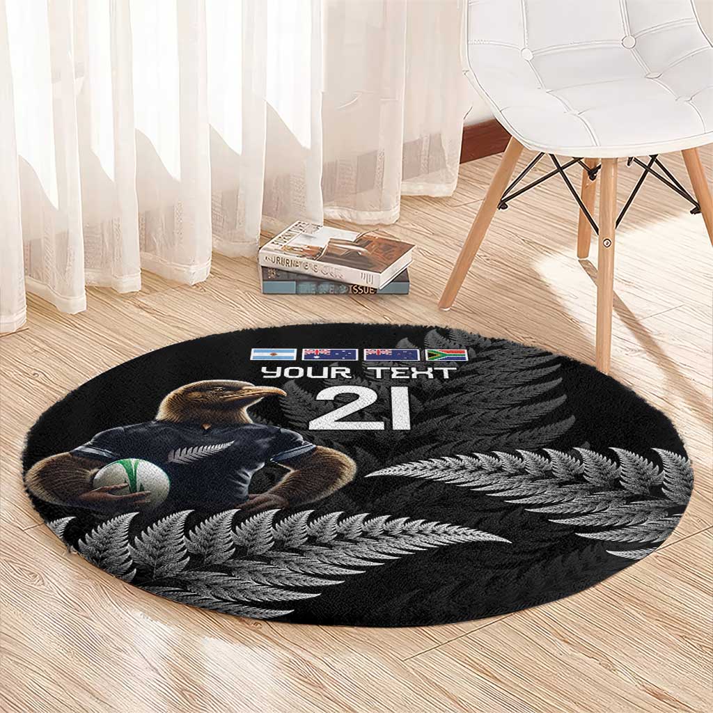 New Zealand Rugby Custom Round Carpet Glory Be To Black Silver-fern - Polynesian Pride