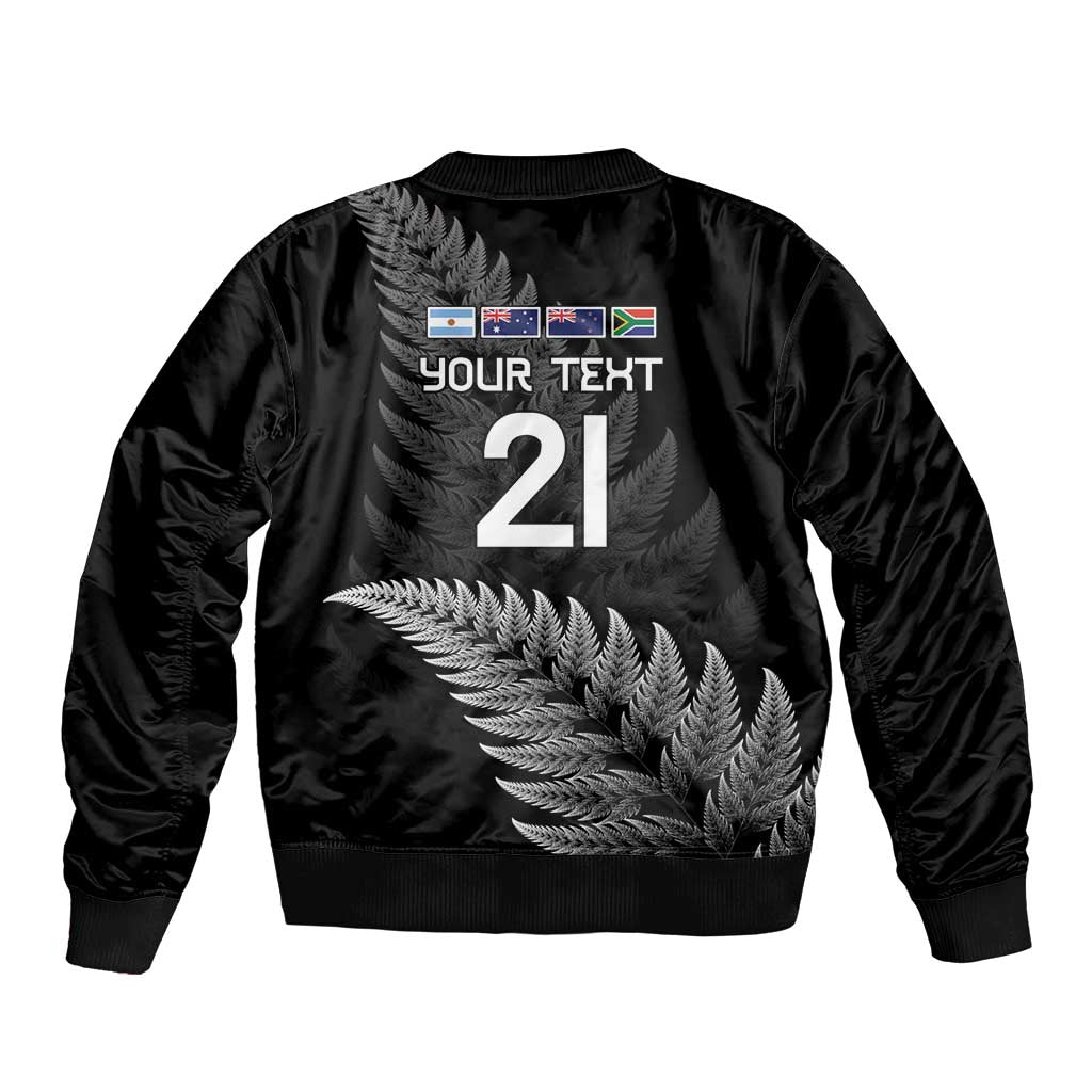New Zealand Rugby Custom Sleeve Zip Bomber Jacket Glory Be To Black Silver-fern - Polynesian Pride
