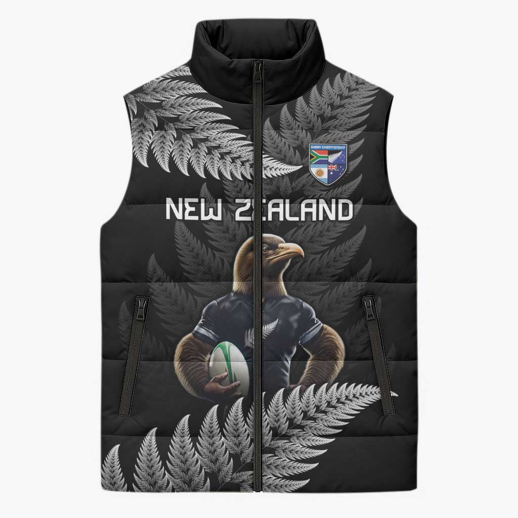 New Zealand Rugby Custom Sleeveless Puffer Jacket Glory Be To Black Silver-fern - Polynesian Pride