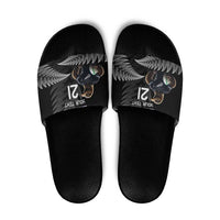 New Zealand Rugby Custom Slide Sandals Glory Be To Black Silver-fern - Polynesian Pride