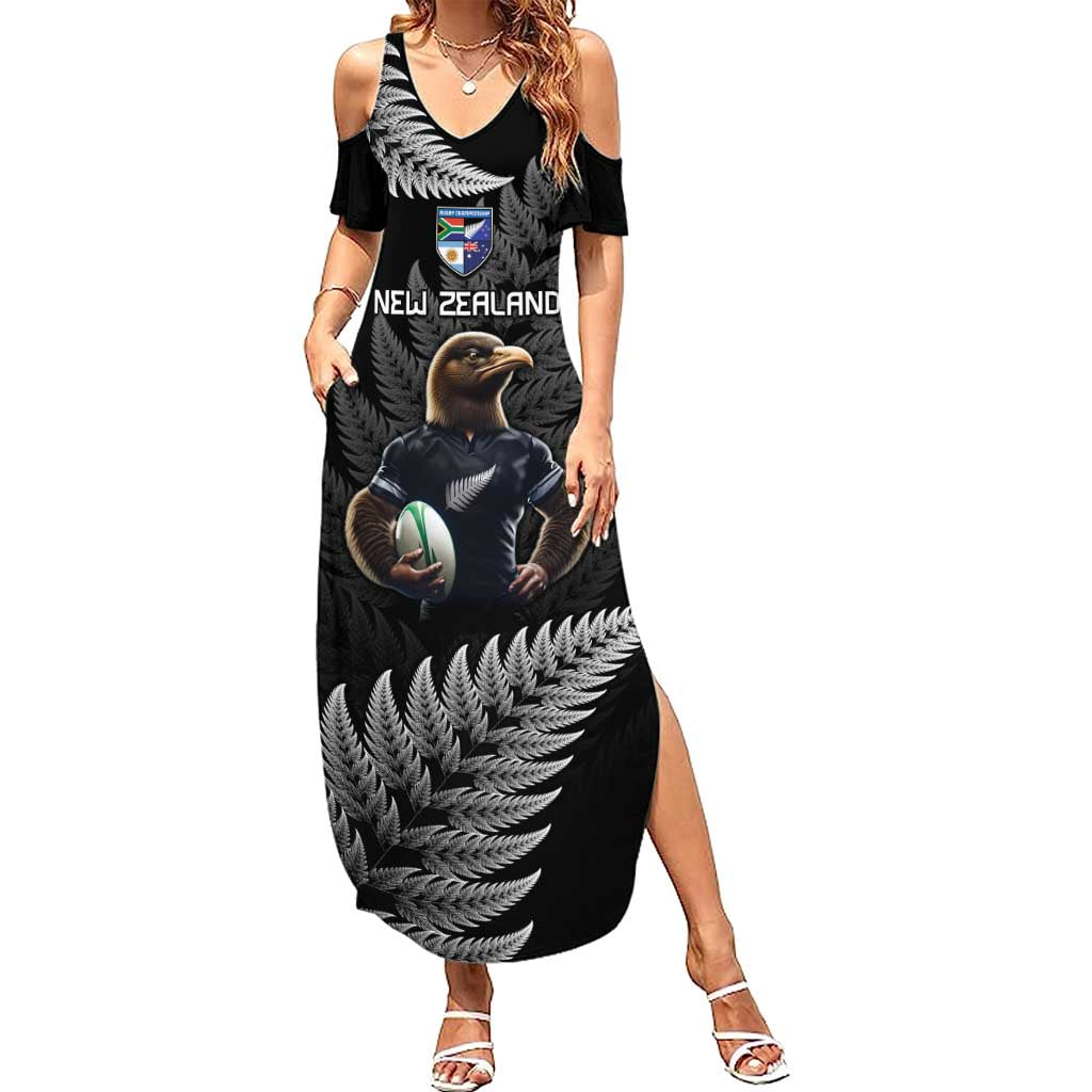 New Zealand Rugby Custom Summer Maxi Dress Glory Be To Black Silver-fern - Polynesian Pride