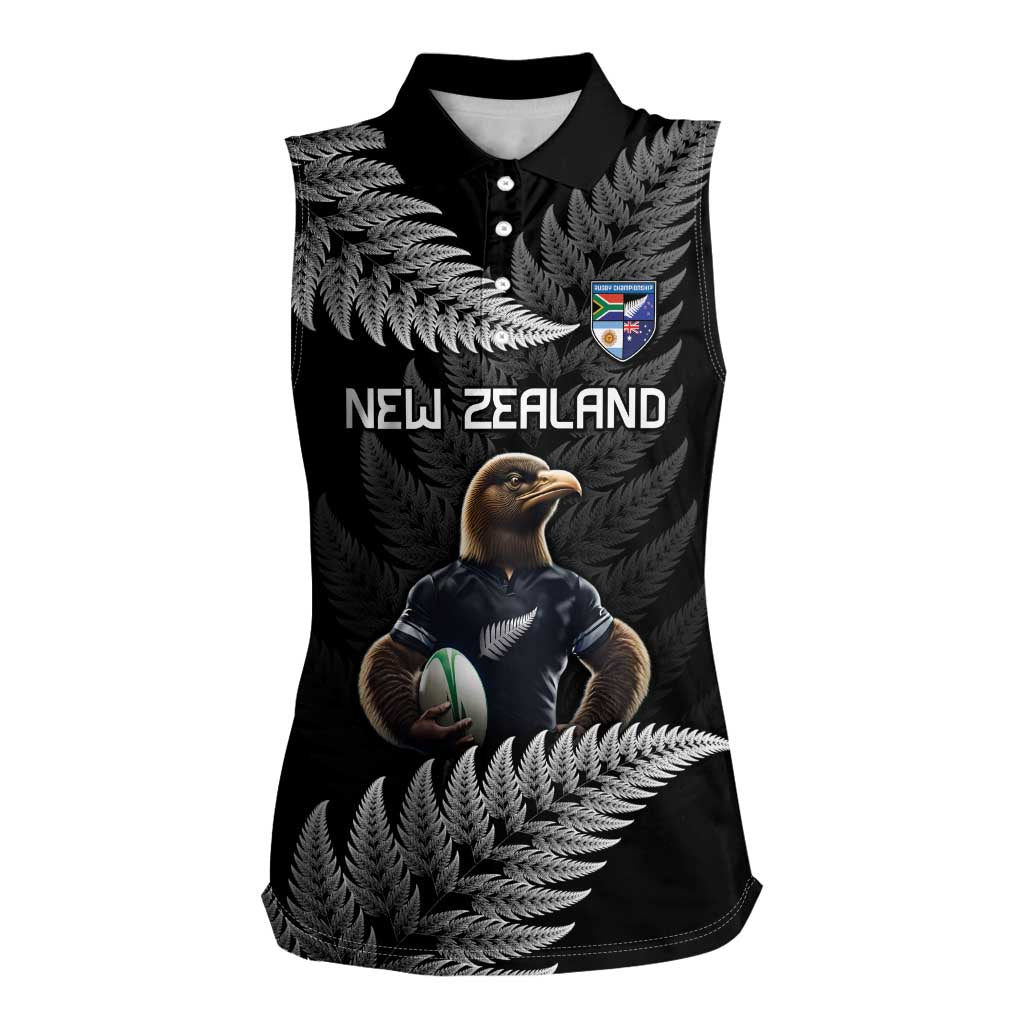 New Zealand Rugby Custom Women Sleeveless Polo Shirt Glory Be To Black Silver-fern - Polynesian Pride