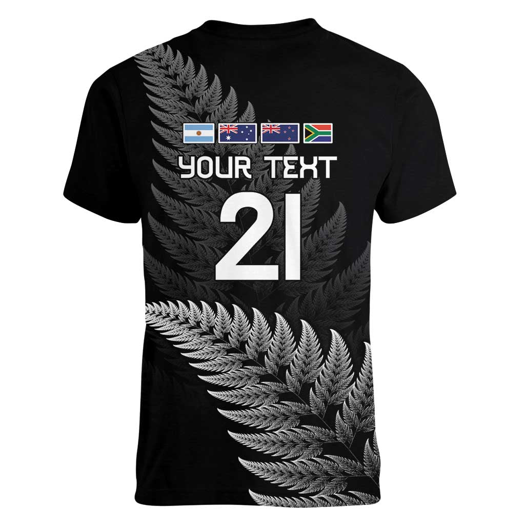 New Zealand Rugby Custom Women V-Neck T-Shirt Glory Be To Black Silver-fern - Polynesian Pride