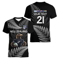 New Zealand Rugby Custom Women V-Neck T-Shirt Glory Be To Black Silver-fern - Polynesian Pride