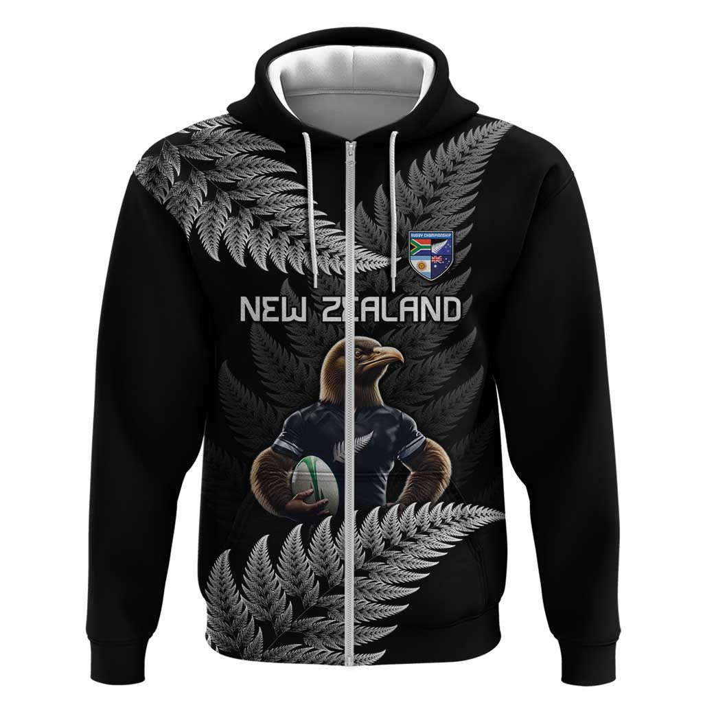 New Zealand Rugby Custom Zip Hoodie Glory Be To Black Silver-fern - Polynesian Pride
