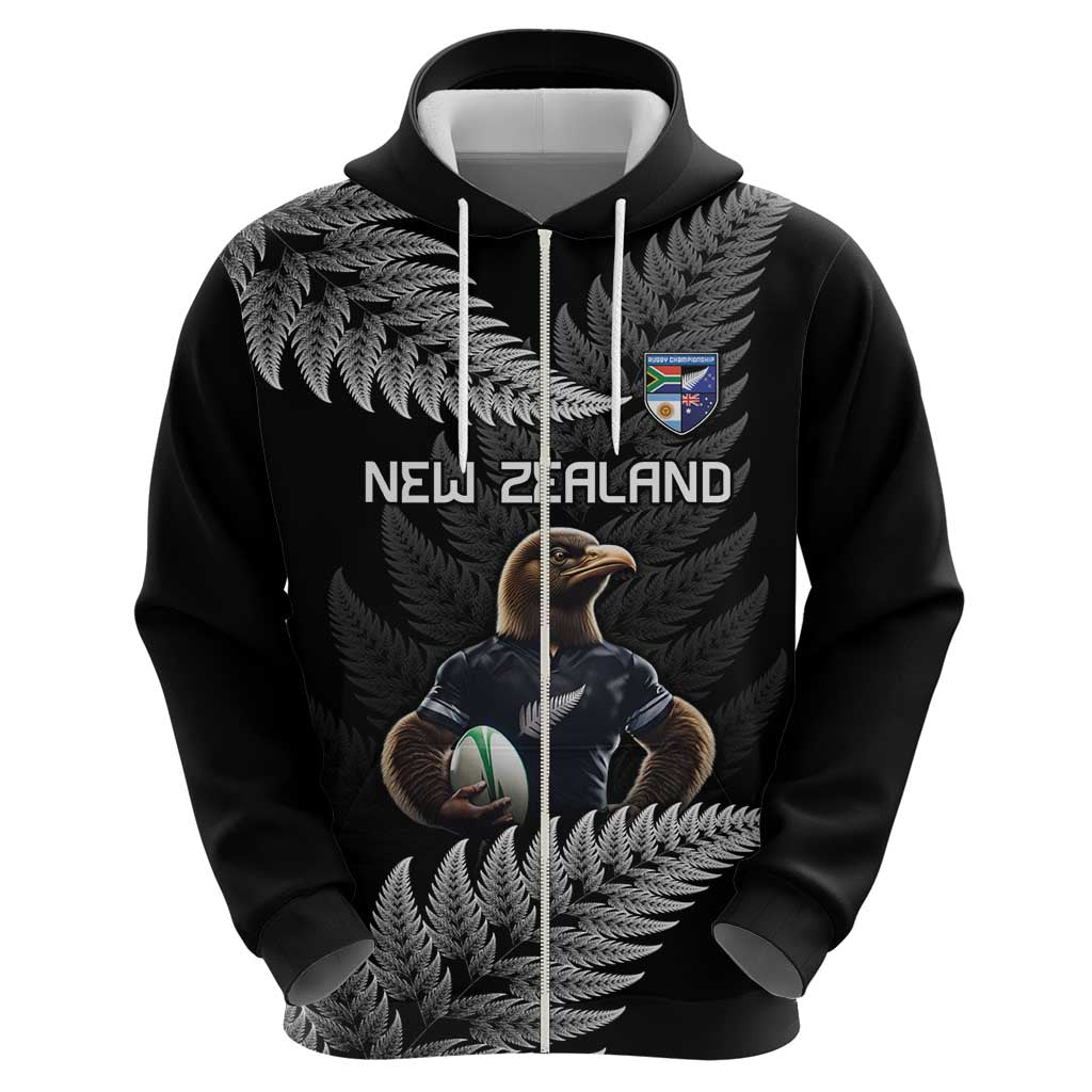 New Zealand Rugby Custom Zip Hoodie Glory Be To Black Silver-fern - Polynesian Pride