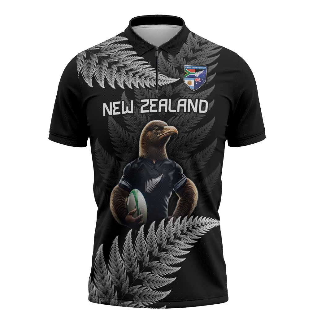New Zealand Rugby Custom Zipper Polo Shirt Glory Be To Black Silver-fern - Polynesian Pride