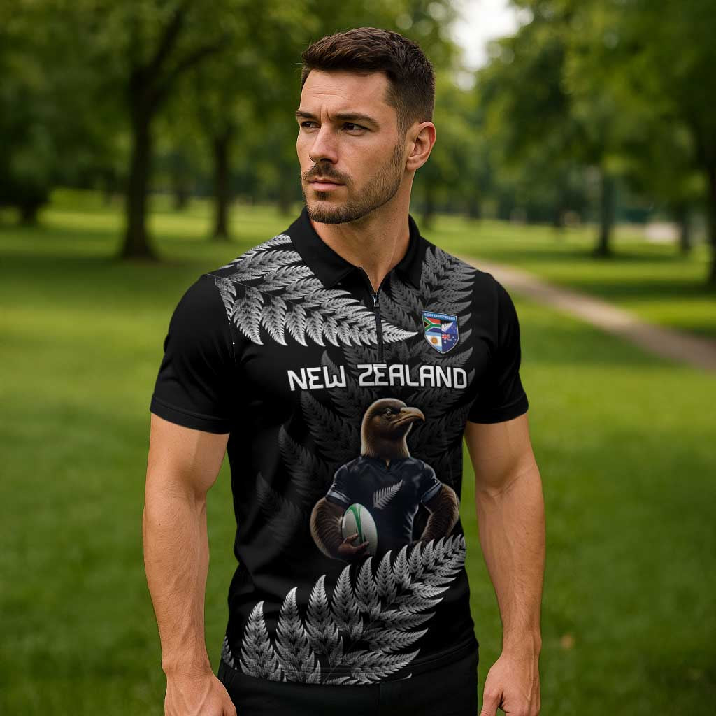 New Zealand Rugby Custom Zipper Polo Shirt Glory Be To Black Silver-fern - Polynesian Pride