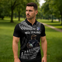 New Zealand Rugby Custom Zipper Polo Shirt Glory Be To Black Silver-fern - Polynesian Pride