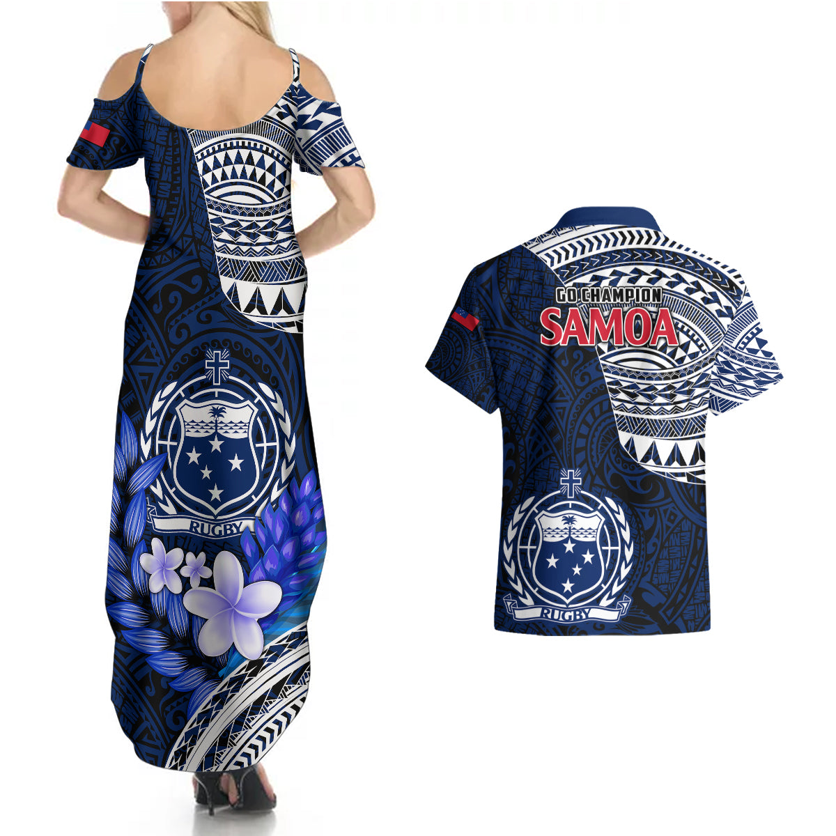 Samoa Rugby Couples Matching Summer Maxi Dress and Hawaiian Shirt Proud Samoa World Cup 2023 LT9 - Polynesian Pride