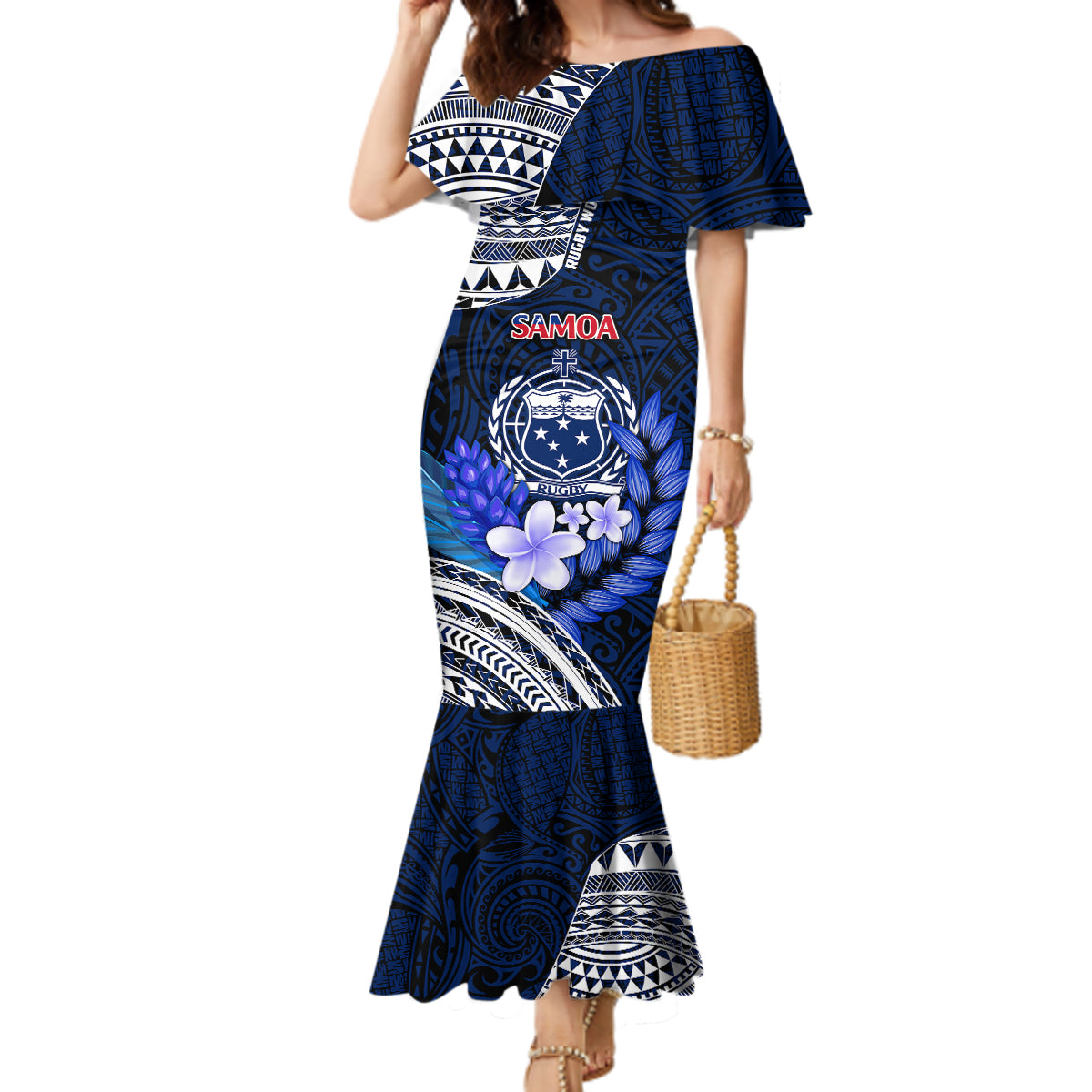 Samoa Rugby Mermaid Dress Proud Samoa World Cup 2023 LT9 Women Blue - Polynesian Pride