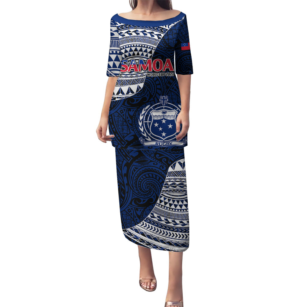 Samoa Rugby Puletasi Proud Samoa World Cup 2023 LT9 Long Dress Blue - Polynesian Pride