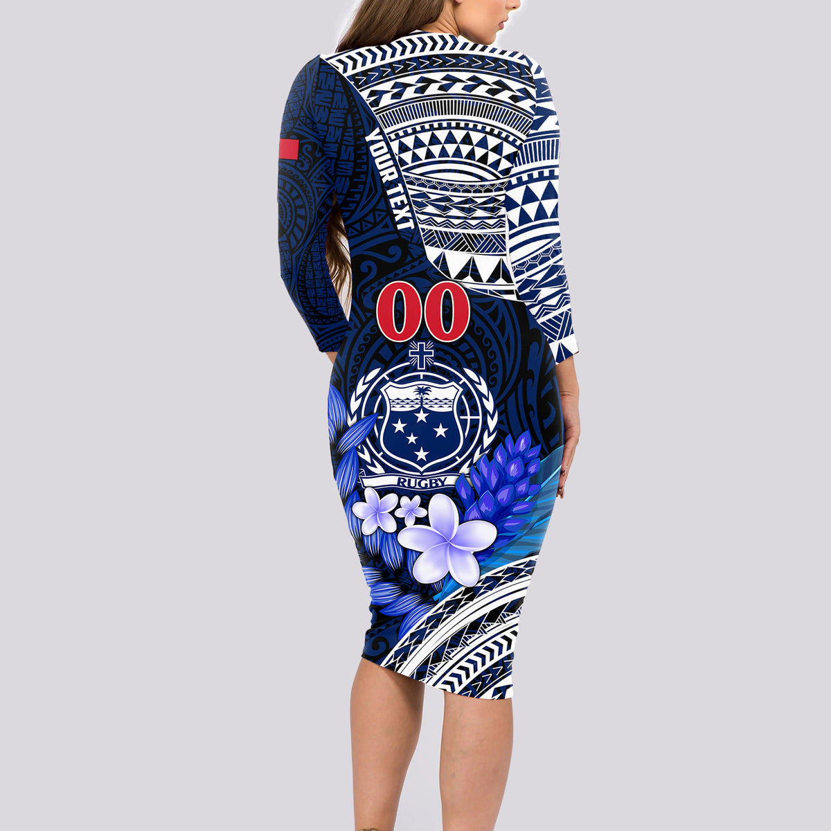 Custom Samoa Rugby Long Sleeve Bodycon Dress Proud Samoa World Cup 2023 LT9 - Polynesian Pride
