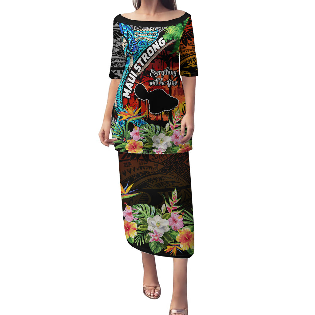 Hawaii Strong Maui Wildfire Puletasi Pray For Lahaina Maui LT9 Long Dress Black - Polynesian Pride