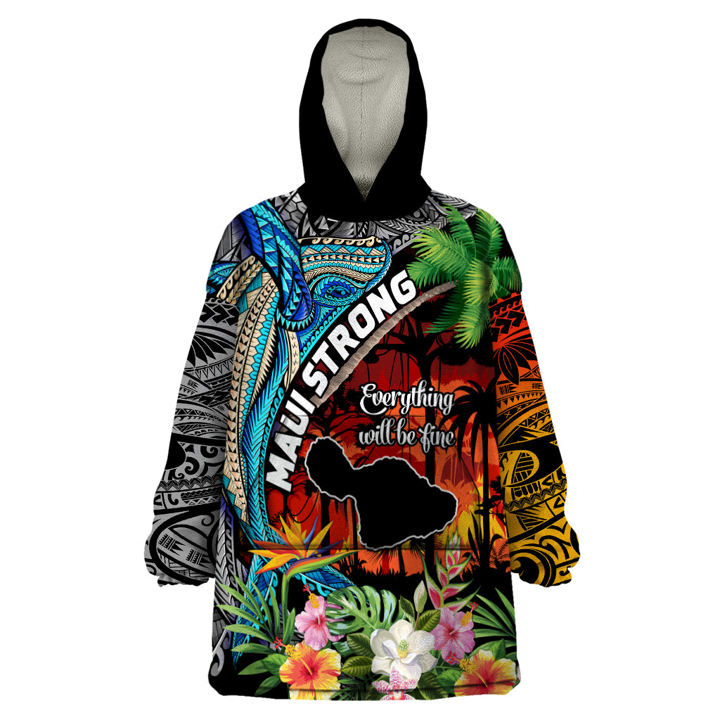 Hawaii Strong Maui Wildfire Wearable Blanket Hoodie Pray For Lahaina Maui LT9 One Size Black - Polynesian Pride