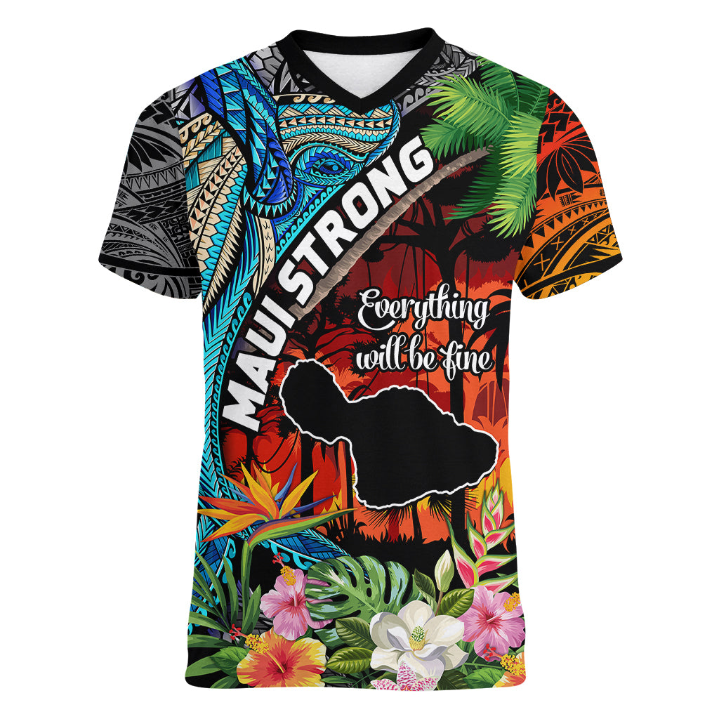 Hawaii Strong Maui Wildfire Women V Neck T Shirt Pray For Lahaina Maui LT9 Female Black - Polynesian Pride