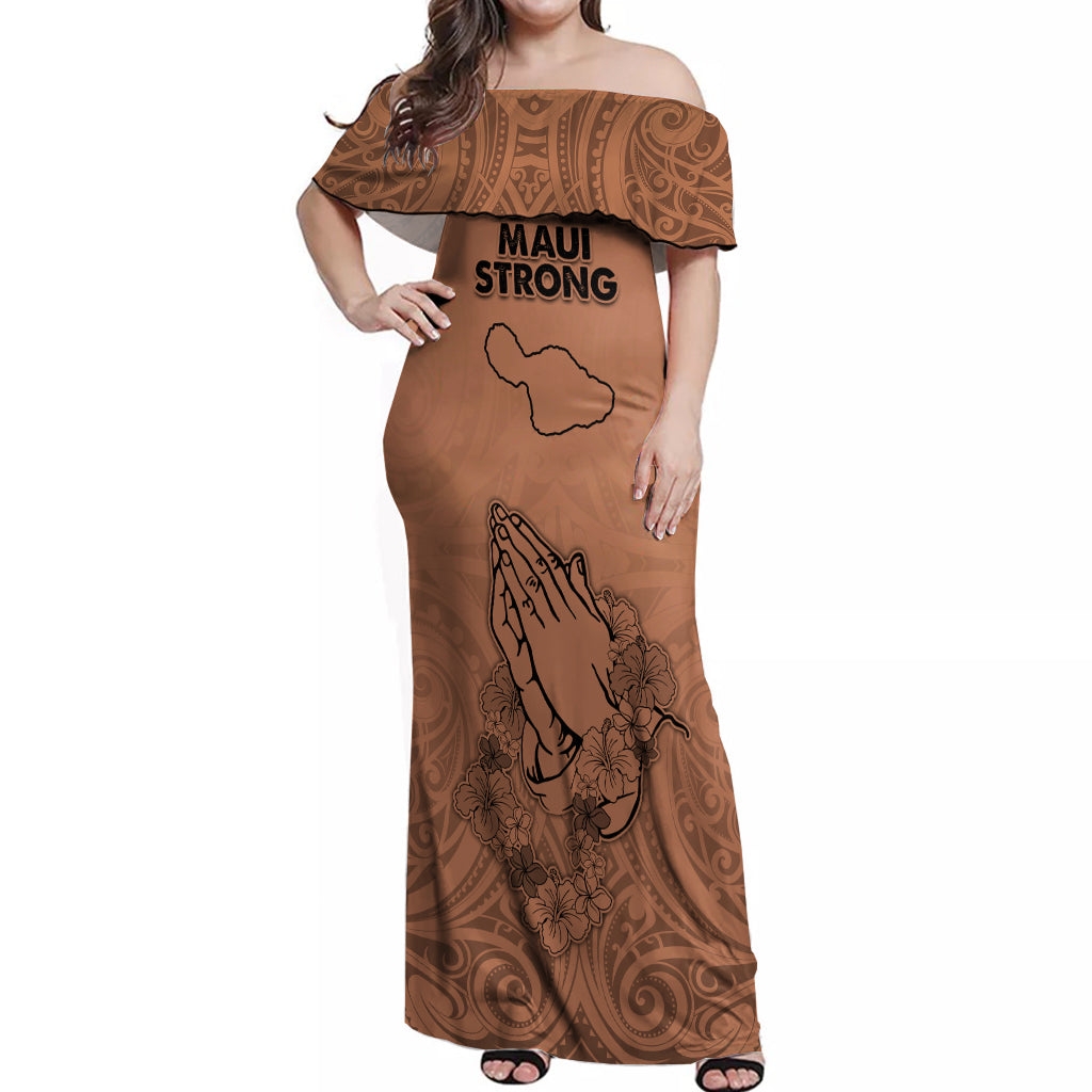 Hawaii Strong Maui Wildfire Off Shoulder Maxi Dress No1 LT9 Women Gold - Polynesian Pride