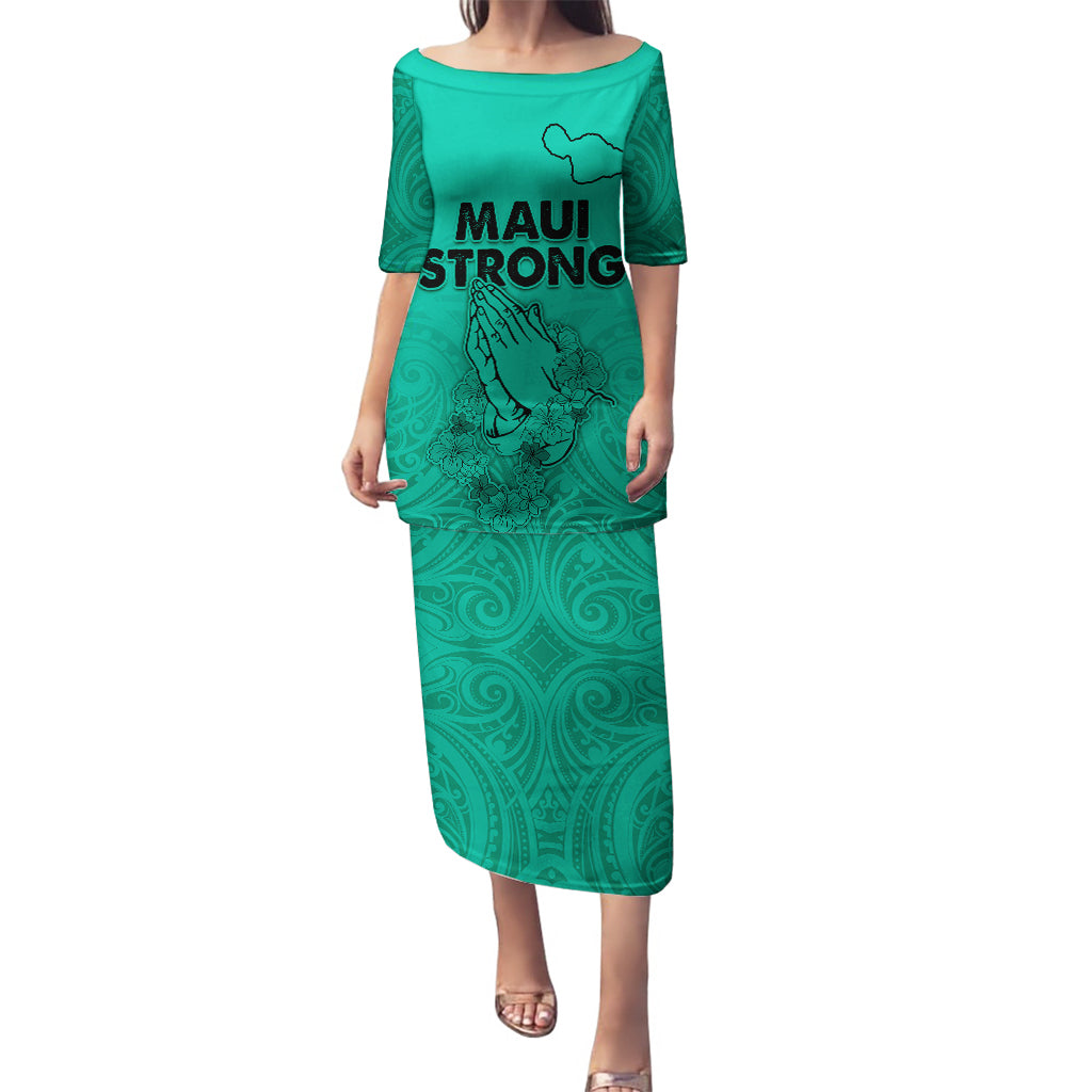 Hawaii Strong Maui Wildfire Puletasi No2 LT9 Long Dress Green - Polynesian Pride