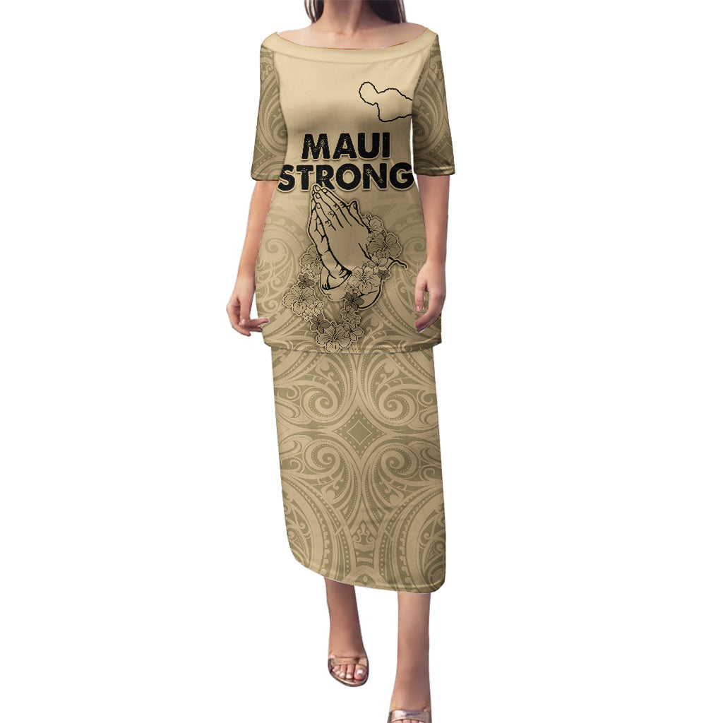 Hawaii Strong Maui Wildfire Puletasi No3 LT9 Long Dress Nude - Polynesian Pride