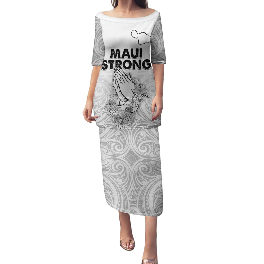 Hawaii Strong Maui Wildfire Puletasi No4 LT9 Long Dress White - Polynesian Pride