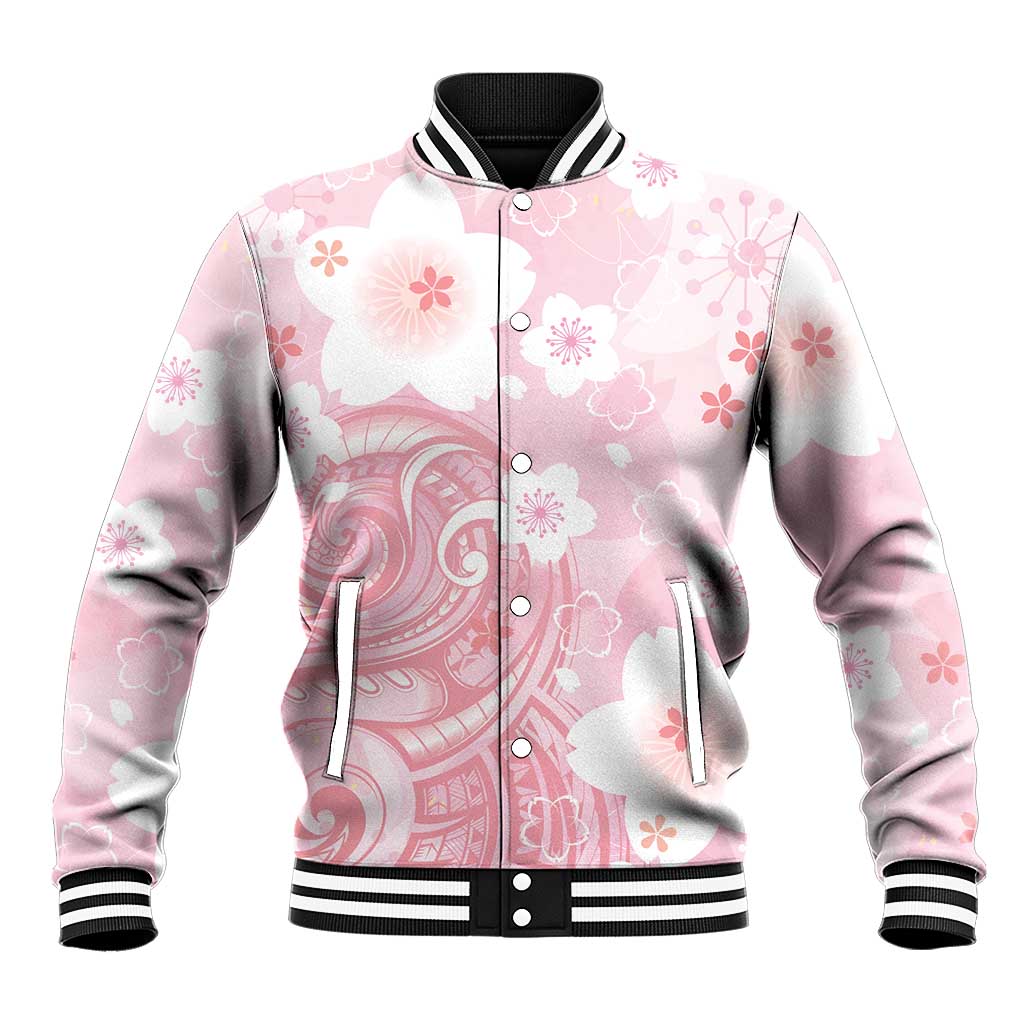 Japan Sakura Floral with Polynesian Vibe Baseball Jacket LT9 Unisex Pink - Polynesian Pride