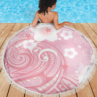 Japan Sakura Floral with Polynesian Vibe Beach Blanket LT9 - Polynesian Pride