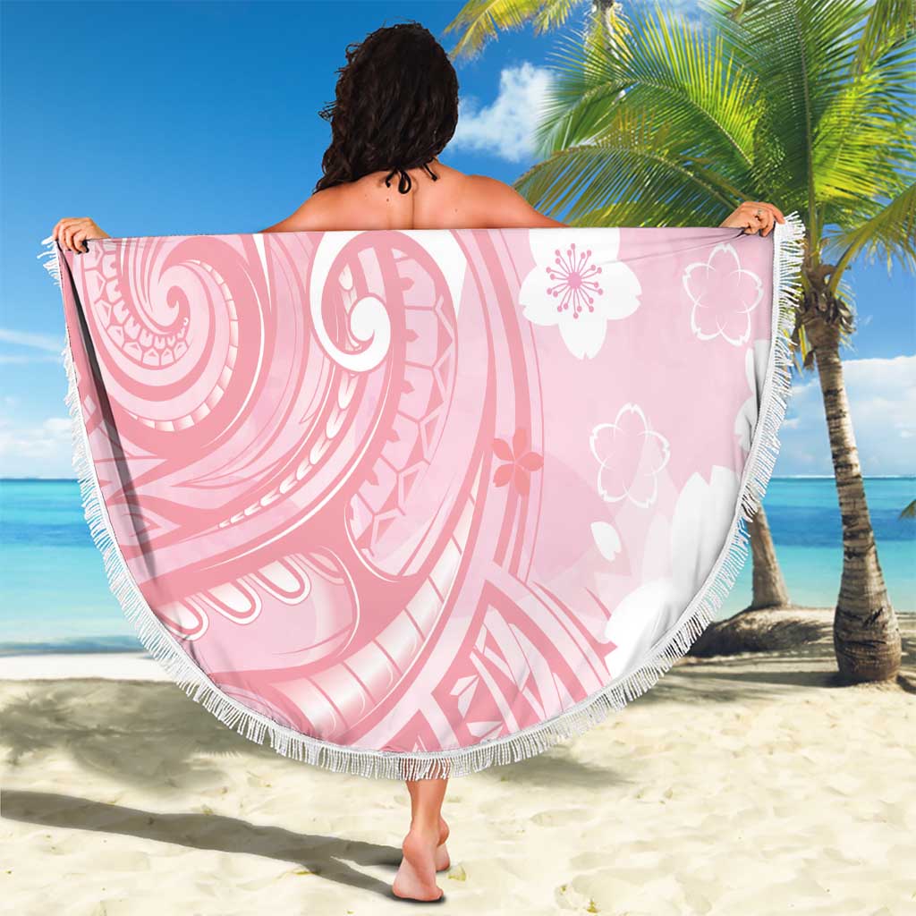 Japan Sakura Floral with Polynesian Vibe Beach Blanket LT9 - Polynesian Pride