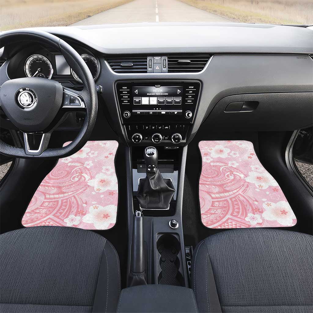 Japan Sakura Floral with Polynesian Vibe Car Mats LT9 Set 2pcs - Front Pink - Polynesian Pride