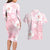 Japan Sakura Floral with Polynesian Vibe Couples Matching Long Sleeve Bodycon Dress and Hawaiian Shirt