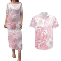 Japan Sakura Floral with Polynesian Vibe Couples Matching Puletasi and Hawaiian Shirt LT9 Pink - Polynesian Pride
