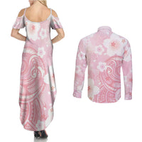 Japan Sakura Floral with Polynesian Vibe Couples Matching Summer Maxi Dress and Long Sleeve Button Shirt LT9 - Polynesian Pride