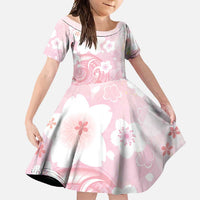 Japan Sakura Floral with Polynesian Vibe Family Matching Long Sleeve Bodycon Dress and Hawaiian Shirt LT9 Daughter's Dress Pink - Polynesian Pride