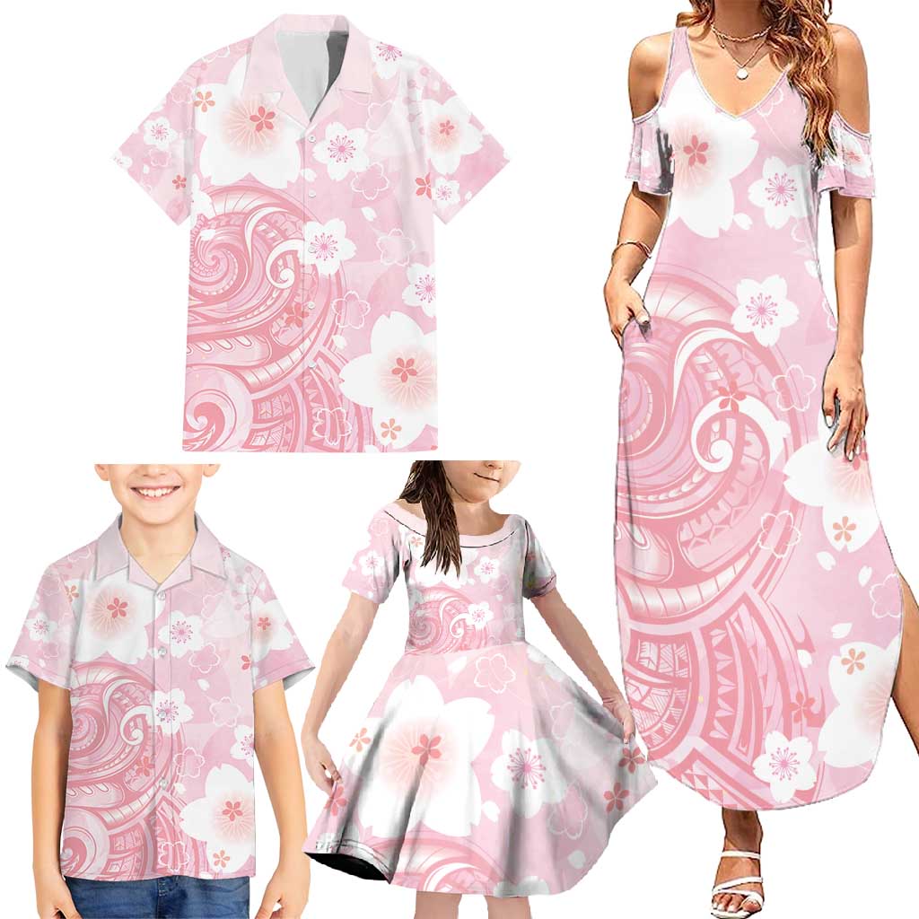 Japan Sakura Floral with Polynesian Vibe Family Matching Summer Maxi Dress and Hawaiian Shirt LT9 - Polynesian Pride