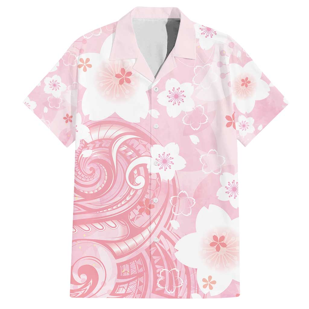 Japan Sakura Floral with Polynesian Vibe Family Matching Tank Maxi Dress and Hawaiian Shirt