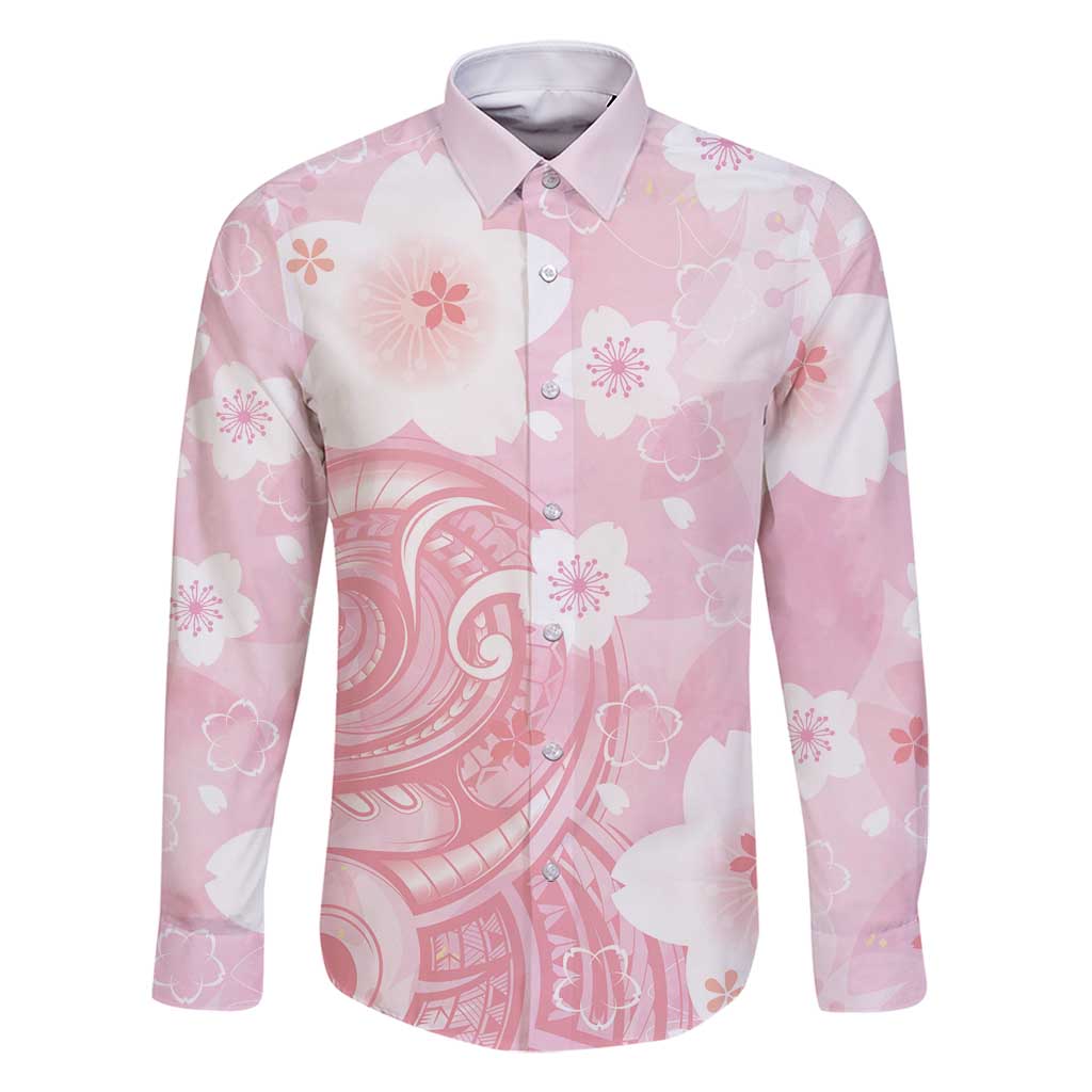 Japan Sakura Floral with Polynesian Vibe Family Matching Tank Maxi Dress and Hawaiian Shirt