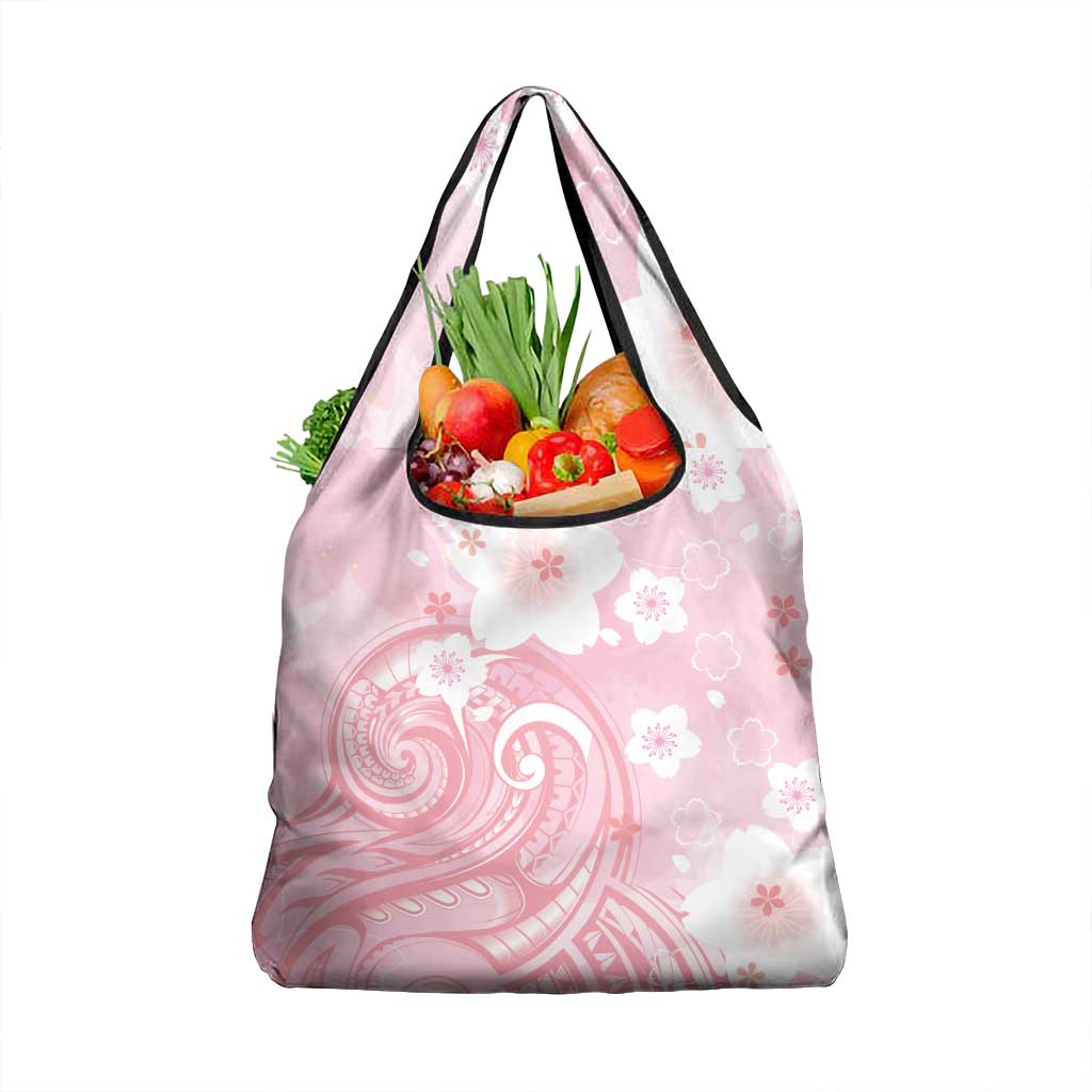 Japan Sakura Floral with Polynesian Vibe Grocery Bag LT9 1-pack One Size Pink - Polynesian Pride