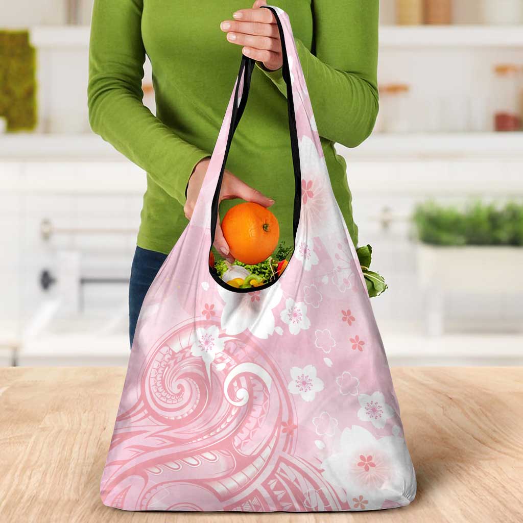 Japan Sakura Floral with Polynesian Vibe Grocery Bag LT9 - Polynesian Pride