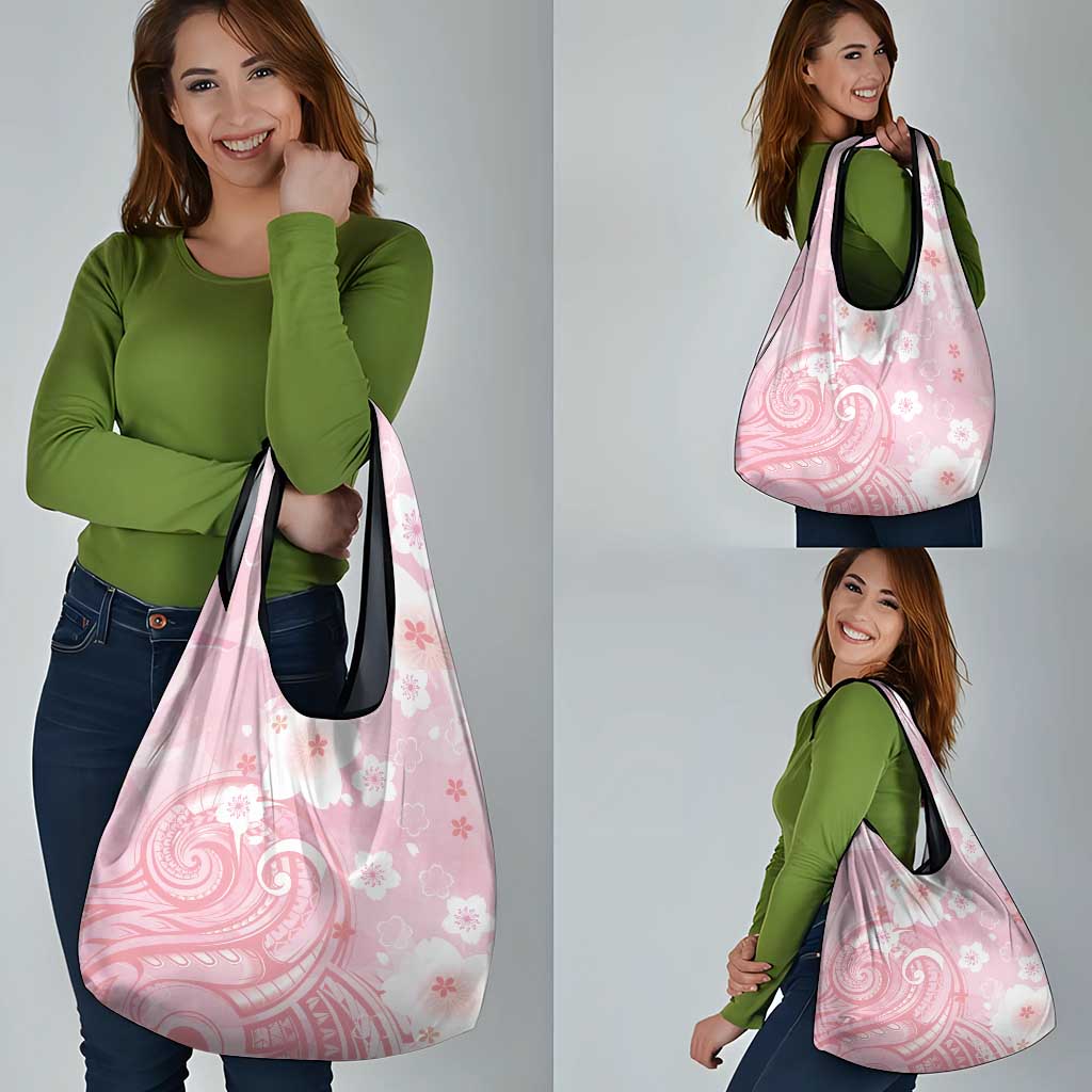 Japan Sakura Floral with Polynesian Vibe Grocery Bag LT9 - Polynesian Pride